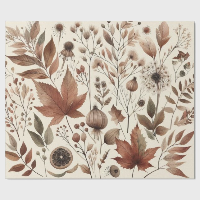 Papel De Presente Florais De Outono Elegante De Aquarelas Botânicas (Aberto)
