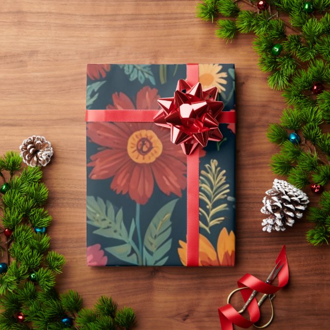 Papel De Presente Florais Elegantes (Presente de Natal)
