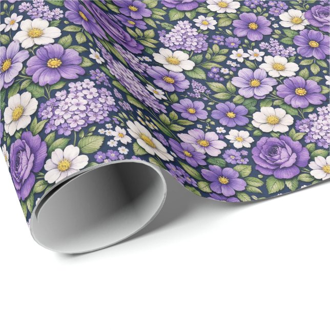 Papel De Presente florais lilás (Ponta do rolo)