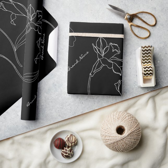 Papel De Presente Florais Preto e Branco Moderno Elegante (Artesanato)