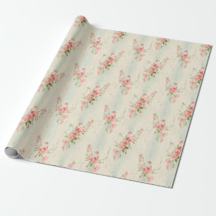 Papel De Presente Florais Rosa Graciosos Vintage para Celebrações
