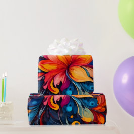 Papel De Presente Floral Abstrato Ousado e Pétalas Psicodélicas