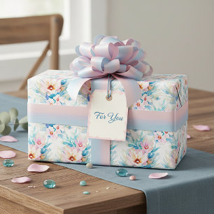 Papel De Presente Floral aguarela rosa e azul