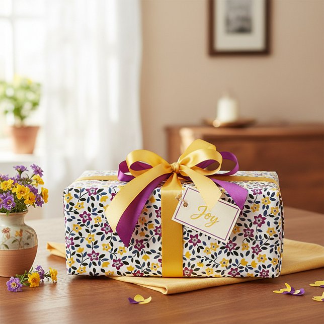 Papel De Presente Floral amarelo e roxo (Criador carregado)