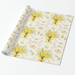 Papel de Presente Floral Amarelo para Casamento e 