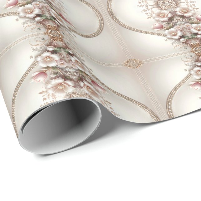 Papel De Presente Floral and Pearl Embellishments Wrapping Paper (Ponta do rolo)
