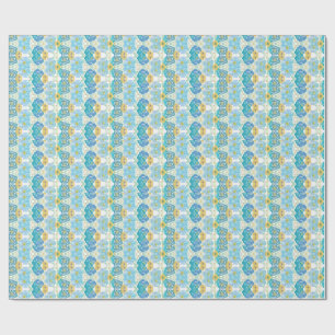 Papel De Presente Floral Aquarela Azul e Amarelo
