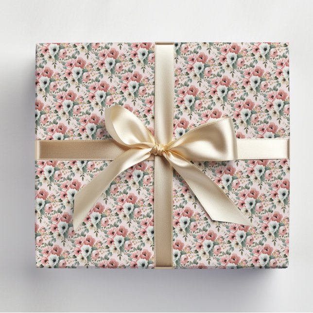 Papel De Presente Floral Aquarela Rosa Branca (Elegant pink and white watercolor floral wrapping paper)