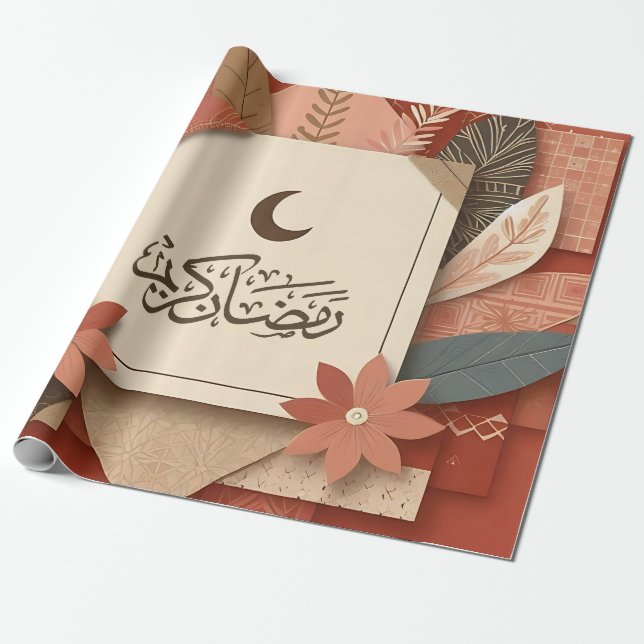 Papel De Presente Floral árabe Ramadan Mubarak (Desenrolado)