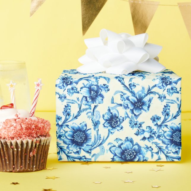 Papel De Presente Floral Azul (Festa de aniversário)