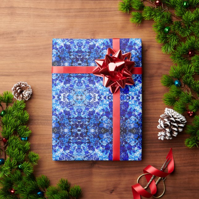 Papel De Presente Floral azul abstrato (Presente de Natal)