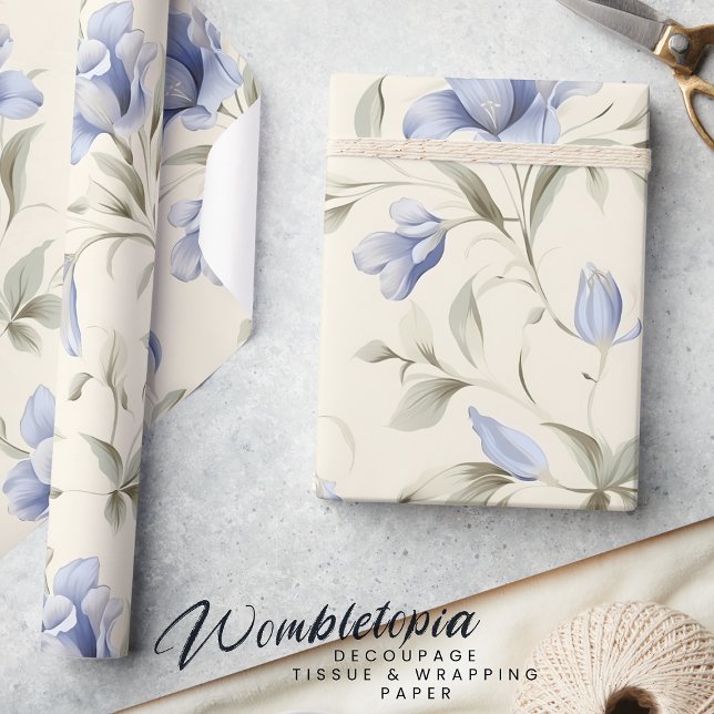 Papel De Presente Floral Azul Bonito Elegante em Fundo de Creme (Criador carregado)