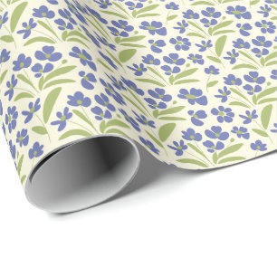 Papel De Presente Floral Azul Orgânico Fluente Verde Na Nata 0111A