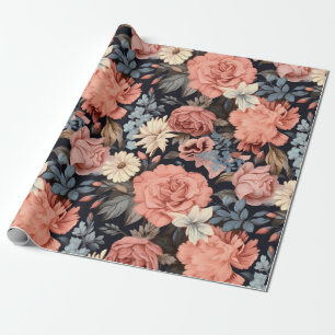 Papel De Presente Floral Azul Rosa Bonito