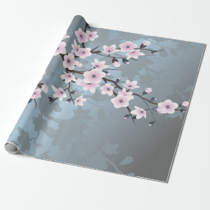 Papel De Presente Floral Azul-Rosa-Cinzento-Cinzento