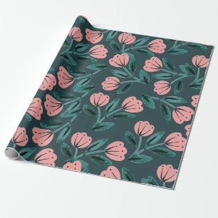 Papel De Presente Floral Azul Turquesa e Rosa