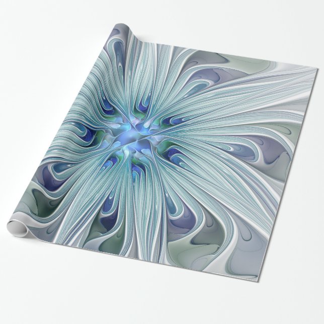 Papel De Presente Floral Beauty Abstrato Modern Blue Pastel Flower (Desenrolado)