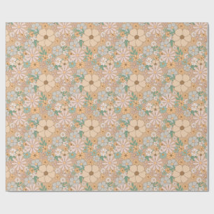 Papel De Presente Floral Bege e Verde Menta com Visual Sofisticado V