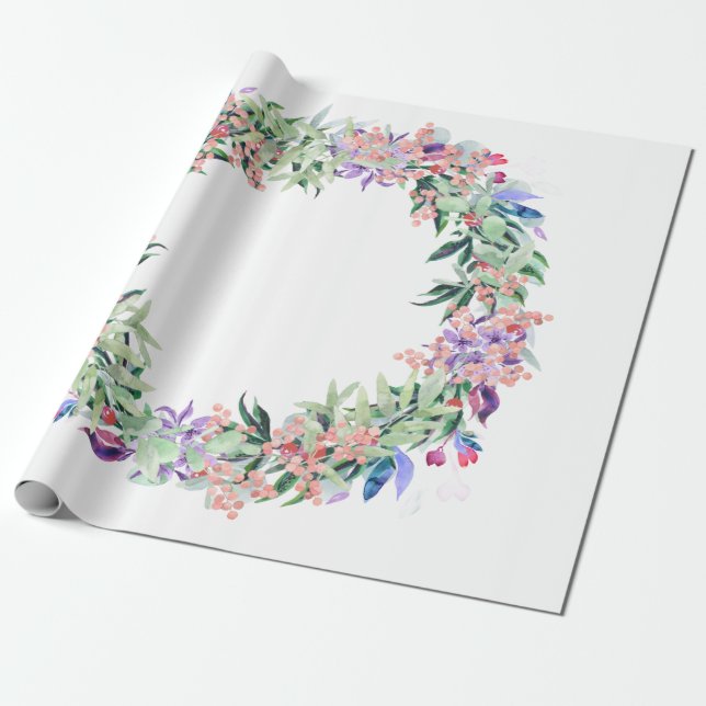 Papel De Presente Floral Berries Wreath (Desenrolado)