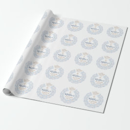 Papel De Presente Floral Blue Baby Angel Cross Baptism