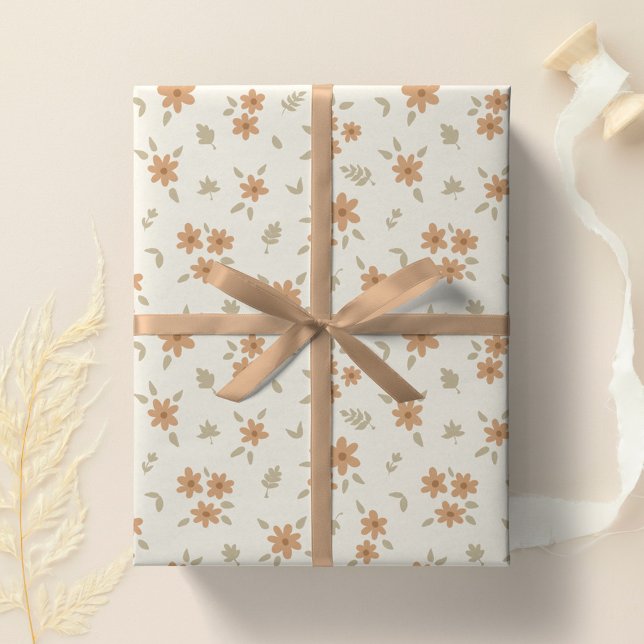 Papel De Presente Floral Bôbo Casa Floral Silvestre Neutro Delicado (Criador carregado)