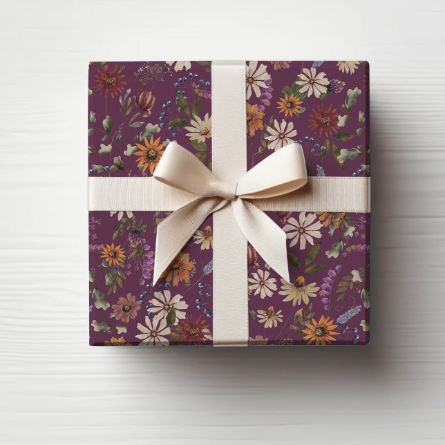 Papel De Presente Floral Borgonha (Burgundy Floral Wrapping Paper
)