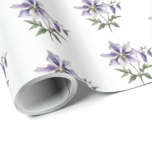Papel De Presente Floral Botânico de Flor Silvestre Roxa