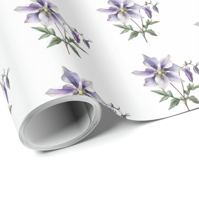 Papel De Presente Floral Botânico de Flor Silvestre Roxa (Ponta do rolo)