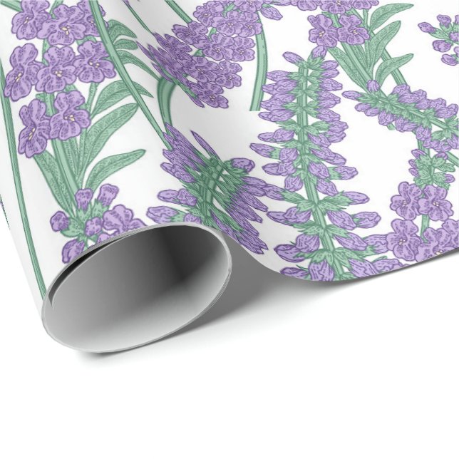 Papel de Presente Floral Botânico de Lavanda (Ponta do rolo)