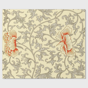 Papel De Presente Floral Botânico Rosa Cinza Vintage