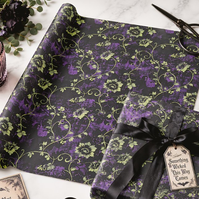 Papel De Presente Floral Botânico Roxo e Verde Gótico (Criador carregado)
