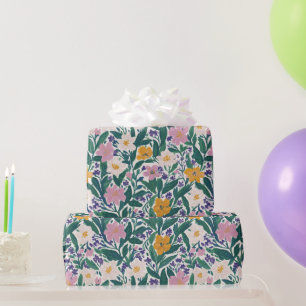 Papel De Presente Floral Botânico Vintage Rosa Laranja Branco