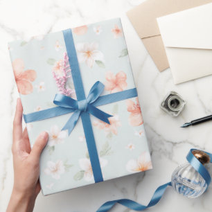 Papel De Presente Floral Branco de Aniversário de Hortelã Tropical P