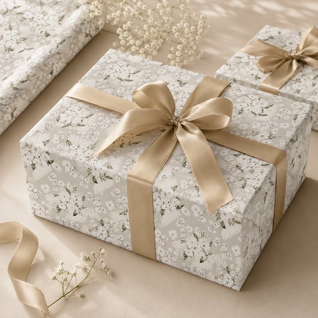Papel de Presente Floral Branco Neutro (Wrapping Paper)