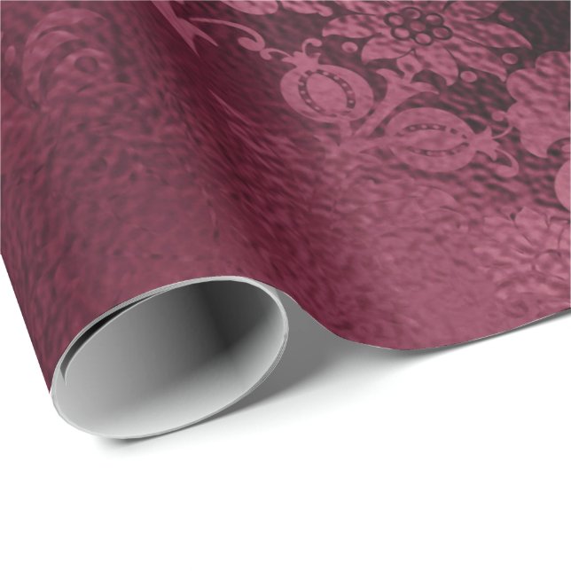 Papel De Presente Floral Bridal Marsala Glitter Burgundy Glam (Ponta do rolo)