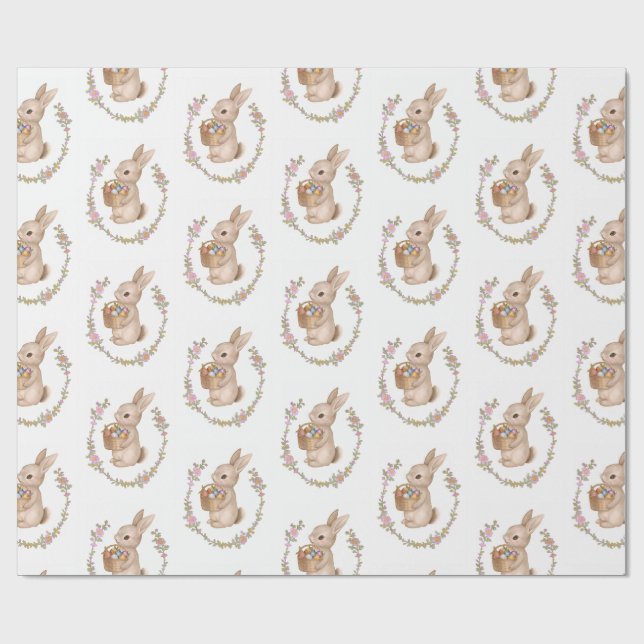 Papel De Presente Floral Bunny Easter Birthday Party (Aberto)