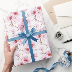 Papel De Presente Floral Cereja Brilhante Cor-de-rosa Branco