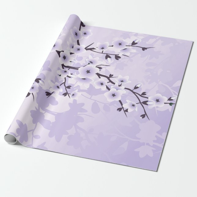 Papel De Presente Floral Cereja Flórida Apenas Púrpura (Desenrolado)