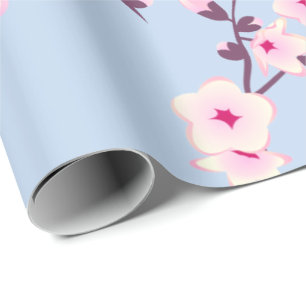 Papel De Presente Floral Cerejeira Brilhante Céu Rosa Azul