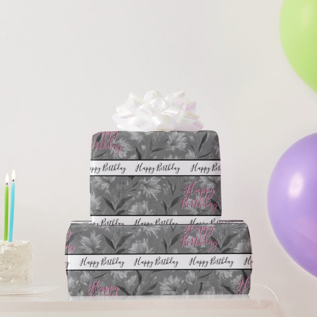 Papel De Presente Floral Cinza Bonito (Presentes para festas)