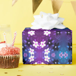 Papel De Presente Floral com azul roxo e preto