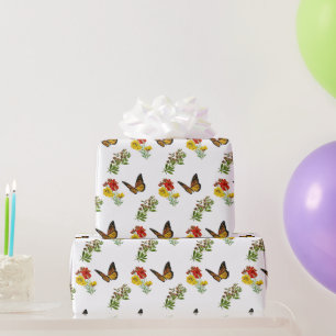Papel De Presente Floral com borboleta