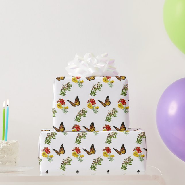 Papel De Presente Floral com borboleta (Presentes para festas)