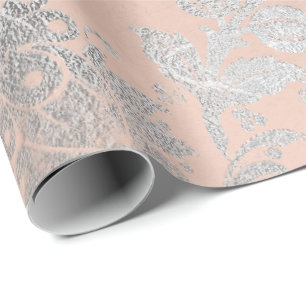 Papel De Presente Floral cor-de-rosa metálico cinzento do pêssego 