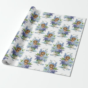 Papel De Presente Floral Dachshund em Lilacs