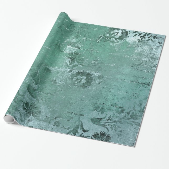 Papel De Presente Floral Damask Vintage Envelhecido (Desenrolado)