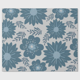 Papel De Presente Floral de Aquarela de Prata Azul