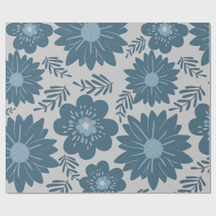 Papel De Presente Floral de Aquarela de Prata Azul