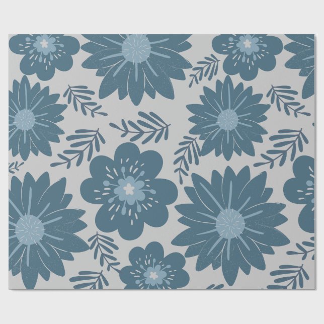 Papel De Presente Floral de Aquarela de Prata Azul (Aberto)