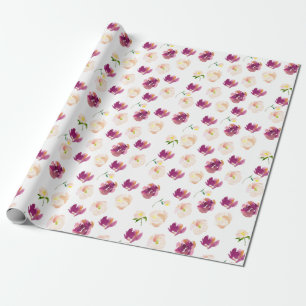 Papel De Presente Floral de Aquarela Rosa Burgundy